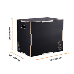 3 in 1 Plyometric Jump Box, 24/20/16 Inch Wooden Plyo Box, Platform & Jumping Agility Box, Anti-Slip Fitness Exercise Step Up Box for Home Gym Training, Conditioning Strength Training, Black