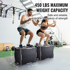 3 in 1 Plyometric Jump Box, 30/24/20 Inch Wooden Plyo Box, Platform & Jumping Agility Box, Anti-Slip Fitness Exercise Step Up Box for Home Gym Training, Conditioning Strength Training, Black