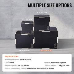 3 in 1 Plyometric Jump Box, 30/24/20 Inch Wooden Plyo Box, Platform & Jumping Agility Box, Anti-Slip Fitness Exercise Step Up Box for Home Gym Training, Conditioning Strength Training, Black