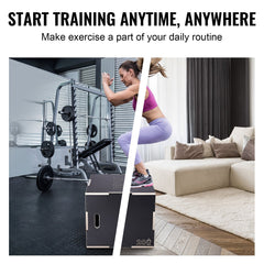 3 in 1 Plyometric Jump Box, 30/24/20 Inch Wooden Plyo Box, Platform & Jumping Agility Box, Anti-Slip Fitness Exercise Step Up Box for Home Gym Training, Conditioning Strength Training, Black