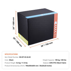 3 in 1 Plyometric Jump Box, 30/24/20 Inch Foam Plyo Box, Platform & Jumping Agility Box, Anti-Slip Fitness Exercise Step Up Box for Home Gym Training, Conditioning Strength Training, Black