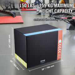 3 in 1 Plyometric Jump Box, 30/24/20 Inch Foam Plyo Box, Platform & Jumping Agility Box, Anti-Slip Fitness Exercise Step Up Box for Home Gym Training, Conditioning Strength Training, Black