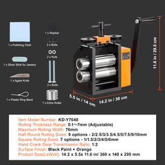 Rolling Mill, 3"/76 mm Jewelry Rolling Mill Machine, 1: 2 Gear Ratio, 3-in-1 Multi-function Rolling Mill, 0.1-7mm Press Thickness for Metal Jewelry Making Sheet Square Wire Semicircle Pattern