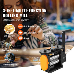 Rolling Mill, 2.24"/57 mm Jewelry Rolling Mill Machine, 1: 2 Gear Ratio, 3-in-1 Multi-function Rolling Mill, 0-5.5 mm Press Thickness for Metal Jewelry Making Sheet Square Wire Elliptical