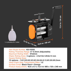 Rolling Mill, 2.24"/57 mm Jewelry Rolling Mill Machine, 1: 2 Gear Ratio, 3-in-1 Multi-function Rolling Mill, 0-5.5 mm Press Thickness for Metal Jewelry Making Sheet Square Wire Elliptical