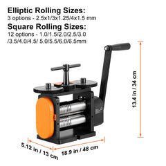 Rolling Mill, 2.24"/57 mm Jewelry Rolling Mill Machine, 1: 2 Gear Ratio, 3-in-1 Multi-function Rolling Mill, 0-5.5 mm Press Thickness for Metal Jewelry Making Sheet Square Wire Elliptical