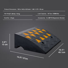 Rubber Curb Ramp 15.2 cm Rise Height Sidewalk Curb Ramp, 37 cm Width 49.1 cm Length Driveway Ramp for Curb, 15T Heavy Duty Rubber Ramp for Forklifts, Trucks, Buses, Cars, Wheelchairs, Bikes