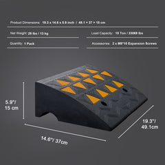 Rubber Curb Ramp 15.2 cm Rise Height Sidewalk Curb Ramp, 37 cm Width 49.1 cm Length Driveway Ramp for Curb, 15T Heavy Duty Rubber Ramp for Forklifts, Trucks, Buses, Cars, Wheelchairs, Bikes