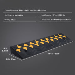 Rubber Curb Ramp 9.4 cm Rise Height Sidewalk Curb Ramp, 25 cm Width 100 cm Length Driveway Ramp for Curb, 15T Heavy Duty Rubber Ramp for Forklifts, Trucks, Buses, Cars, Wheelchairs, Bikes