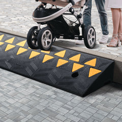 Rubber Curb Ramp 9.4 cm Rise Height Sidewalk Curb Ramp, 25 cm Width 100 cm Length Driveway Ramp for Curb, 15T Heavy Duty Rubber Ramp for Forklifts, Trucks, Buses, Cars, Wheelchairs, Bikes