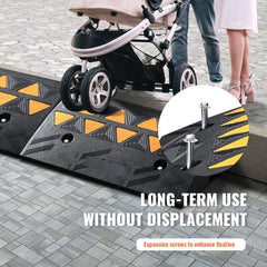 Rubber Curb Ramp 2 Pack, 11 cm Rise Height Heavy-Duty 15 tons Load Capacity Threshold Ramps, Driveway Ramps with Stable Grid Structure for Cars, Wheelchairs, Bikes, Motorcycles