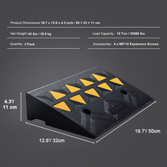 Rubber Curb Ramp 2 Pack, 11 cm Rise Height Heavy-Duty 15 tons Load Capacity Threshold Ramps, Driveway Ramps with Stable Grid Structure for Cars, Wheelchairs, Bikes, Motorcycles