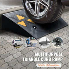 Rubber Curb Ramp 2 Pack, 11 cm Rise Height Heavy-Duty 15 tons Load Capacity Threshold Ramps, Driveway Ramps with Stable Grid Structure for Cars, Wheelchairs, Bikes, Motorcycles