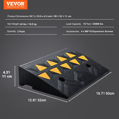 Rubber Curb Ramp 2 Pack, 11 cm Rise Height Heavy-Duty 15 tons Load Capacity Threshold Ramps, Driveway Ramps with Stable Grid Structure for Cars, Wheelchairs, Bikes, Motorcycles
