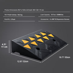 Rubber Curb Ramp 2 Pack, 11 cm Rise Height Heavy-Duty 15 tons Load Capacity Threshold Ramps, Driveway Ramps with Stable Grid Structure for Cars, Wheelchairs, Bikes, Motorcycles