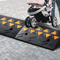 Rubber Curb Ramp 2 Pack, 11 cm Rise Height Heavy-Duty 15 tons Load Capacity Threshold Ramps, Driveway Ramps with Stable Grid Structure for Cars, Wheelchairs, Bikes, Motorcycles