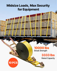 Ratchet Straps, 50.8 mm x 9.1 m, Heavy Duty Tie Down Straps with Double J Hook, 4536 kg Break Strength, Tie Down Ratcheting for Moving, Trailers, Motorcycles, Kayaks, Car Roof, 10 Pack