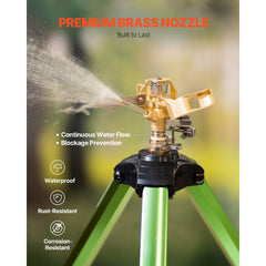 Impact Sprinkler on Tripod Base, 2 Packs, Heavy Duty Tripod Sprinklers with Brass Head & G3/4" Connector, 360 Degree Large Area Irrigation Sprinkler, Adjustable Heights Sprinkler for Yard