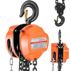 Hand Chain Hoist, 3 Ton Capacity, Manual Chain Block with Upgrade G80 Galvanized Chain, 3 m Lifting Height, Heavy Duty Pulley Hoist for Garage Warehouse Automotive Machinery, Orange