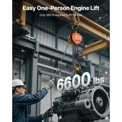Hand Chain Hoist, 3 Ton Capacity, Manual Chain Block with Upgrade G80 Galvanized Chain, 3 m Lifting Height, Heavy Duty Pulley Hoist for Garage Warehouse Automotive Machinery, Orange
