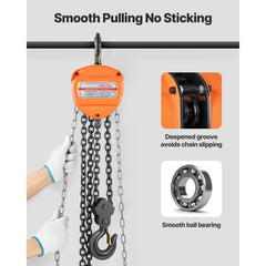 Hand Chain Hoist, 3 Ton Capacity, Manual Chain Block with Upgrade G80 Galvanized Chain, 3 m Lifting Height, Heavy Duty Pulley Hoist for Garage Warehouse Automotive Machinery, Orange