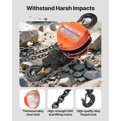 Hand Chain Hoist, 3 Ton Capacity, Manual Chain Block with Upgrade G80 Galvanized Chain, 3 m Lifting Height, Heavy Duty Pulley Hoist for Garage Warehouse Automotive Machinery, Orange