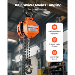 Hand Chain Hoist, 3 Ton Capacity, Manual Chain Block with Upgrade G80 Galvanized Chain, 3 m Lifting Height, Heavy Duty Pulley Hoist for Garage Warehouse Automotive Machinery, Orange