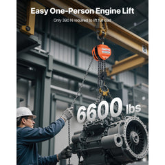 Hand Chain Hoist, 3 Ton Capacity, Manual Chain Block with Upgrade G80 Galvanized Chain, 6 m Lifting Height, Heavy Duty Pulley Hoist for Garage Warehouse Automotive Machinery, Orange