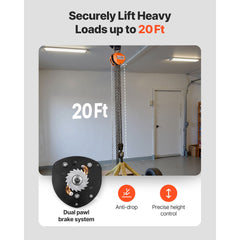 Hand Chain Hoist, 3 Ton Capacity, Manual Chain Block with Upgrade G80 Galvanized Chain, 6 m Lifting Height, Heavy Duty Pulley Hoist for Garage Warehouse Automotive Machinery, Orange