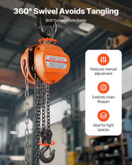 Hand Chain Hoist, 3 Ton Capacity, Manual Chain Block with Upgrade G80 Galvanized Chain, 6 m Lifting Height, Heavy Duty Pulley Hoist for Garage Warehouse Automotive Machinery, Orange