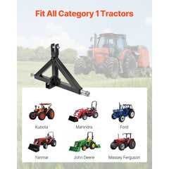 3 Point Hitch Receiver with 2 in Receiver, 3pt Quick Hitch Attachment, 3,000 lbs Capacity, Heavy Duty Tractor Tow Drawbar Adapter, Compatible with Kubota, Mahindra, John Deere, Massey Ferguson