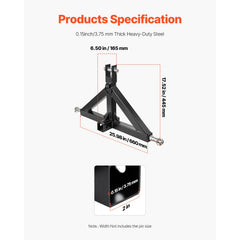 3 Point Hitch Receiver with 2 in Receiver, 3pt Quick Hitch Attachment, 3,000 lbs Capacity, Heavy Duty Tractor Tow Drawbar Adapter, Compatible with Kubota, Mahindra, John Deere, Massey Ferguson