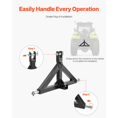 3 Point Hitch Receiver with 2 in Receiver, 3pt Quick Hitch Attachment, 3,000 lbs Capacity, Heavy Duty Tractor Tow Drawbar Adapter, Compatible with Kubota, Mahindra, John Deere, Massey Ferguson