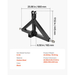 3 Point Hitch Receiver with 2 in Receiver, 3pt Quick Hitch Attachment, 3,000 lbs Capacity, Heavy Duty Tractor Tow Drawbar Adapter, Compatible with Kubota, Mahindra, John Deere, Massey Ferguson