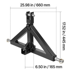 3 Point Hitch Receiver with 2 in Receiver, 3pt Quick Hitch Attachment, 3,000 lbs Capacity, Heavy Duty Tractor Tow Drawbar Adapter, Compatible with Kubota, Mahindra, John Deere, Massey Ferguson