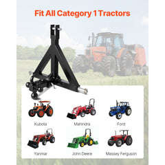 3 Point Trailer Hitch 2 in Receiver, 3pt Quick Hitch Attachment with 3 Trailer Balls, Tractor Tow Drawbar Adapter, Compatible with Kubota, Mahindra, Ford, Yanmar, John Deere, Massey Ferguson