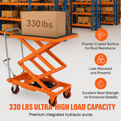 Hydraulic Lift Table Cart, 330lbs Capacity 50" Lifting Height, Manual Double Scissor Lift Table with 4 Wheels and Non-slip Pad, Hydraulic Scissor Cart for Material Handling and Transportation