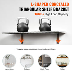 Shelf Bracket, 41 x 15.5 cm 4 Pcs, Heavy Duty Floating Shelf Brackets, Brackets for Shelves, 10mm Thick Matte Black L Shelf Bracket,Steel Shelving Brackets with 72.6 kg Load Capacity