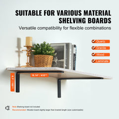 Shelf Bracket, 41 x 15.5 cm 4 Pcs, Heavy Duty Floating Shelf Brackets, Brackets for Shelves, 10mm Thick Matte Black L Shelf Bracket,Steel Shelving Brackets with 72.6 kg Load Capacity