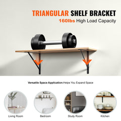 Shelf Bracket, 46 x 30.5 cm 12 Pcs, Heavy Duty Floating Shelf Brackets, Brackets for Shelves, 3mm Thick Matte Black Triangle Shelf Bracket,Steel Shelving Brackets with 72.6 kg Load Capacity
