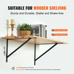 Shelf Bracket, 46 x 30.5 cm 12 Pcs, Heavy Duty Floating Shelf Brackets, Brackets for Shelves, 3mm Thick Matte Black Triangle Shelf Bracket,Steel Shelving Brackets with 72.6 kg Load Capacity