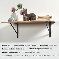 Shelf Bracket, 46 x 30.5 cm 12 Pcs, Heavy Duty Floating Shelf Brackets, Brackets for Shelves, 3mm Thick Matte Black Triangle Shelf Bracket,Steel Shelving Brackets with 72.6 kg Load Capacity