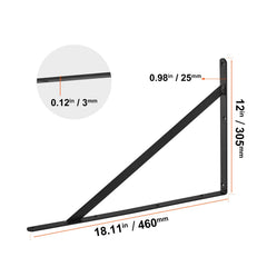 Shelf Bracket, 46 x 30.5 cm 12 Pcs, Heavy Duty Floating Shelf Brackets, Brackets for Shelves, 3mm Thick Matte Black Triangle Shelf Bracket,Steel Shelving Brackets with 72.6 kg Load Capacity