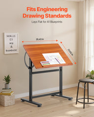 Drafting Table Adjustable 0°–90° Tilt Wooden Drawing Desk with H-Frame