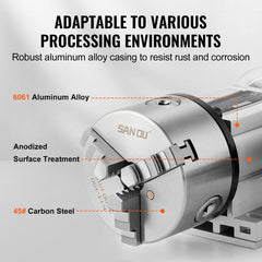 Dividing Head, K11-100mm 3-Jaw Chuck, CNC Router Milling Machine Rotational Axis 4th Axis A Axis Indexing Head, 65 mm Center Height MT2 Tailstock 6:1 Gear Ratio, Universal for Engraving