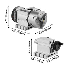 Dividing Head, K11-100mm 3-Jaw Chuck, CNC Router Milling Machine Rotational Axis 4th Axis A Axis Indexing Head, 65 mm Center Height MT2 Tailstock 6:1 Gear Ratio, Universal for Engraving