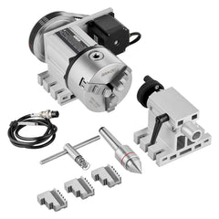 Dividing Head, K11-100mm 3-Jaw Chuck, CNC Router Milling Machine Rotational Axis 4th Axis A Axis Indexing Head, 65 mm Center Height MT2 Tailstock 6:1 Gear Ratio, Universal for Engraving