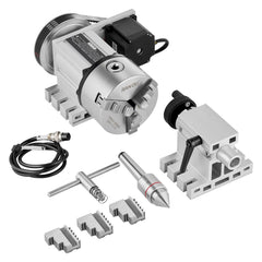 Dividing Head, K11-100mm 3-Jaw Chuck, CNC Router Milling Machine Rotational Axis 4th Axis A Axis Indexing Head, 65 mm Center Height MT2 Tailstock 6:1 Gear Ratio, Universal for Engraving