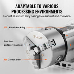 Dividing Head, K11-100mm 3-Jaw Chuck, CNC Router Milling Machine Rotational Axis 4th Axis A Axis Indexing Head, 65 mm Center Height MT2 Tailstock 6:1 Gear Ratio, Universal for Engraving