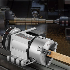 Dividing Head, K11-100mm 3-Jaw Chuck, CNC Router Milling Machine Rotational Axis 4th Axis A Axis Indexing Head, 65 mm Center Height MT2 Tailstock 6:1 Gear Ratio, Universal for Engraving